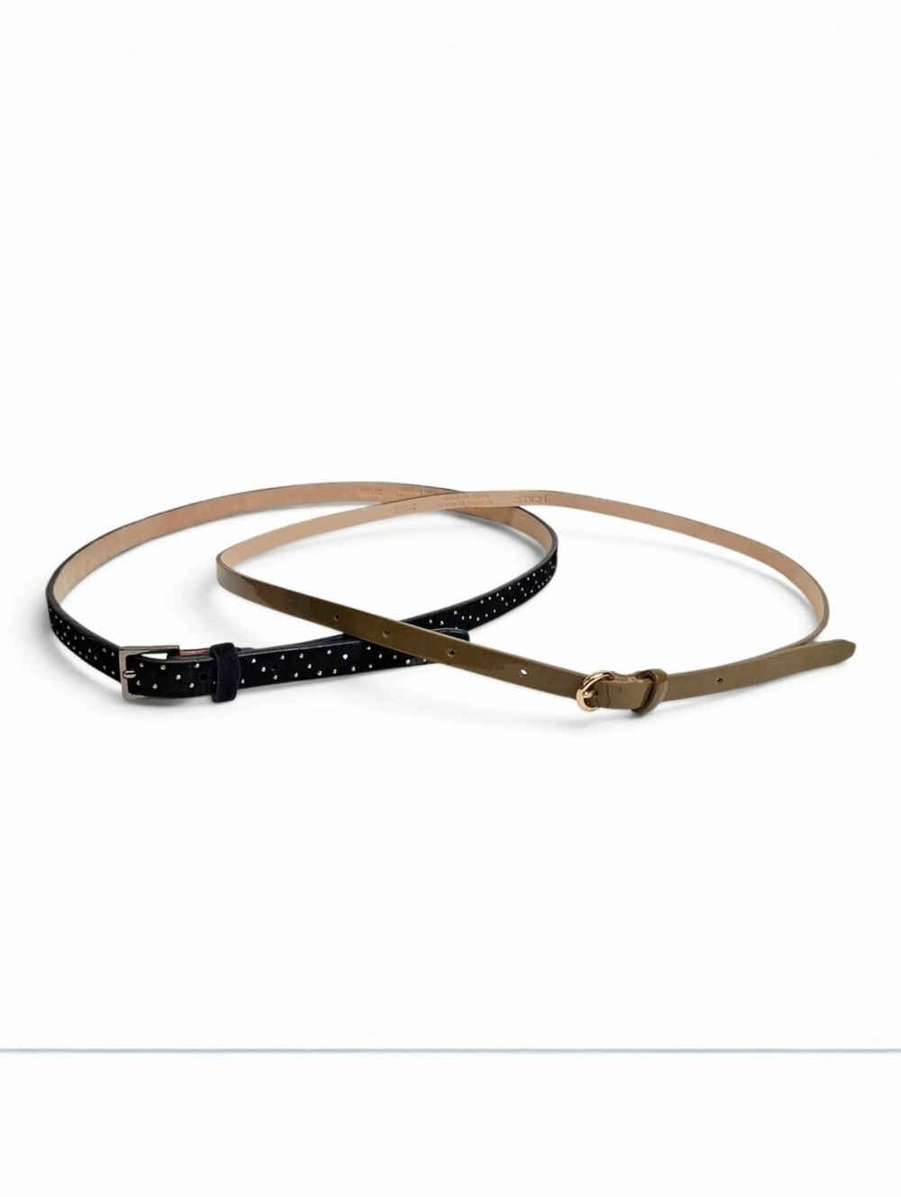 TWO J Crew Women's Olive Green Patent & Suede With Silver Studs Leather Belts M